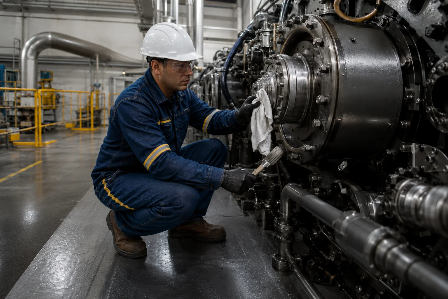 Personal de CORMAGO realizando limpieza industrial de maquinaria y áreas productivas